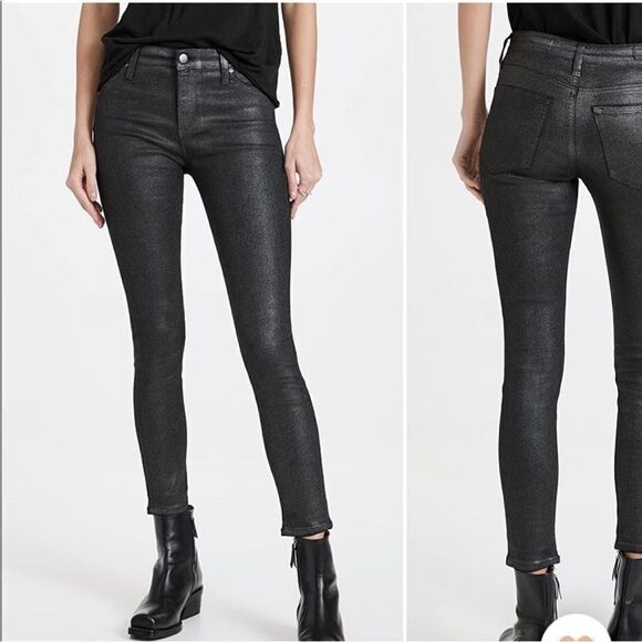 Adriano Goldschmied AG The Farrah Skinny High Rise Black Coated Jeans 25R - Picture 4 of 16